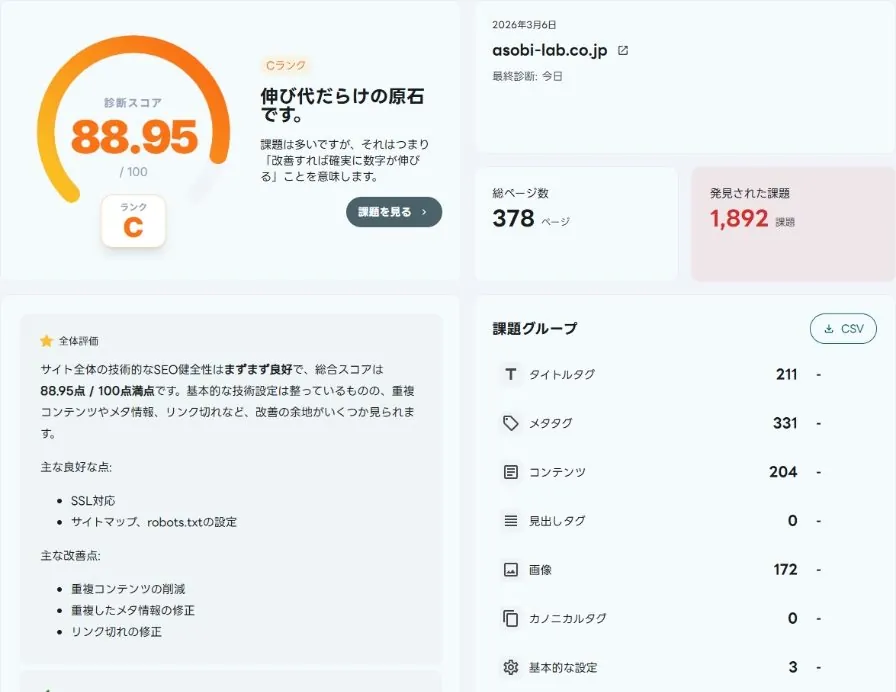 サイト診断の画面
