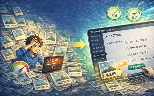 【サイトの表示速度が遅くなった】<br>→ 画像の自動生成設定を調整・改善